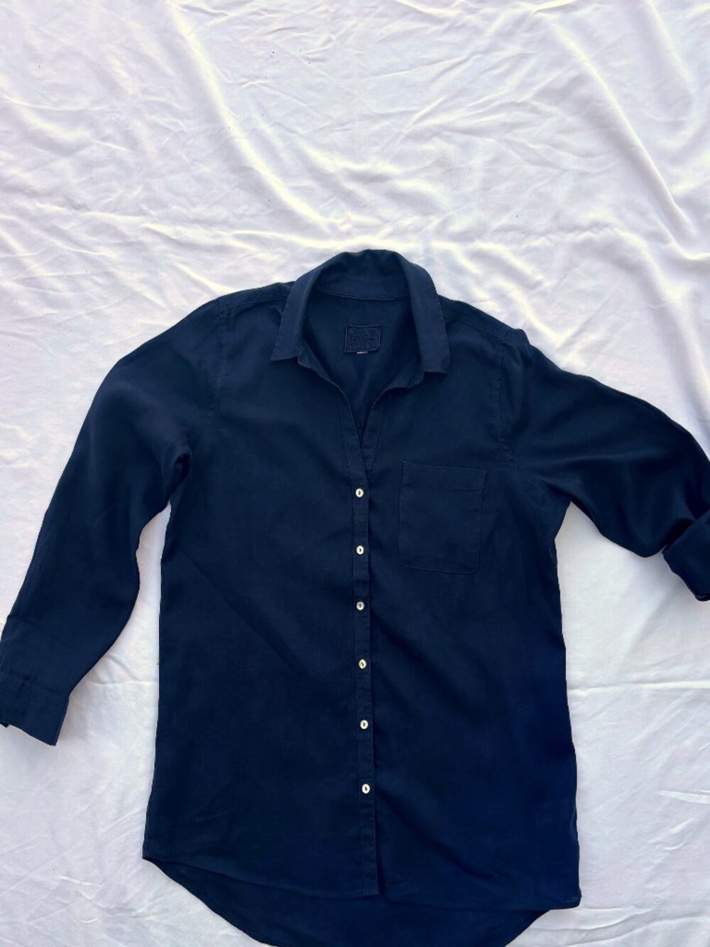 Sigrid Olsen Navy Blue 100% Linen Button-Down Tunic Lagenlook Coastal